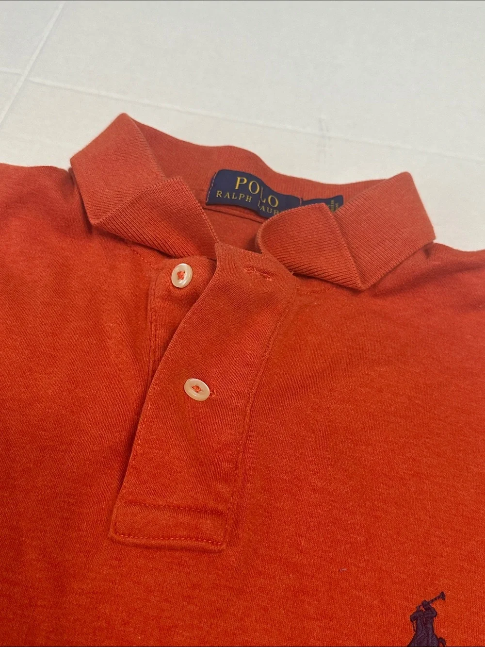 Polo Ralph Lauren Polo Shirt Mens Medium Orange Navy Pony Short Sleeve Preppy